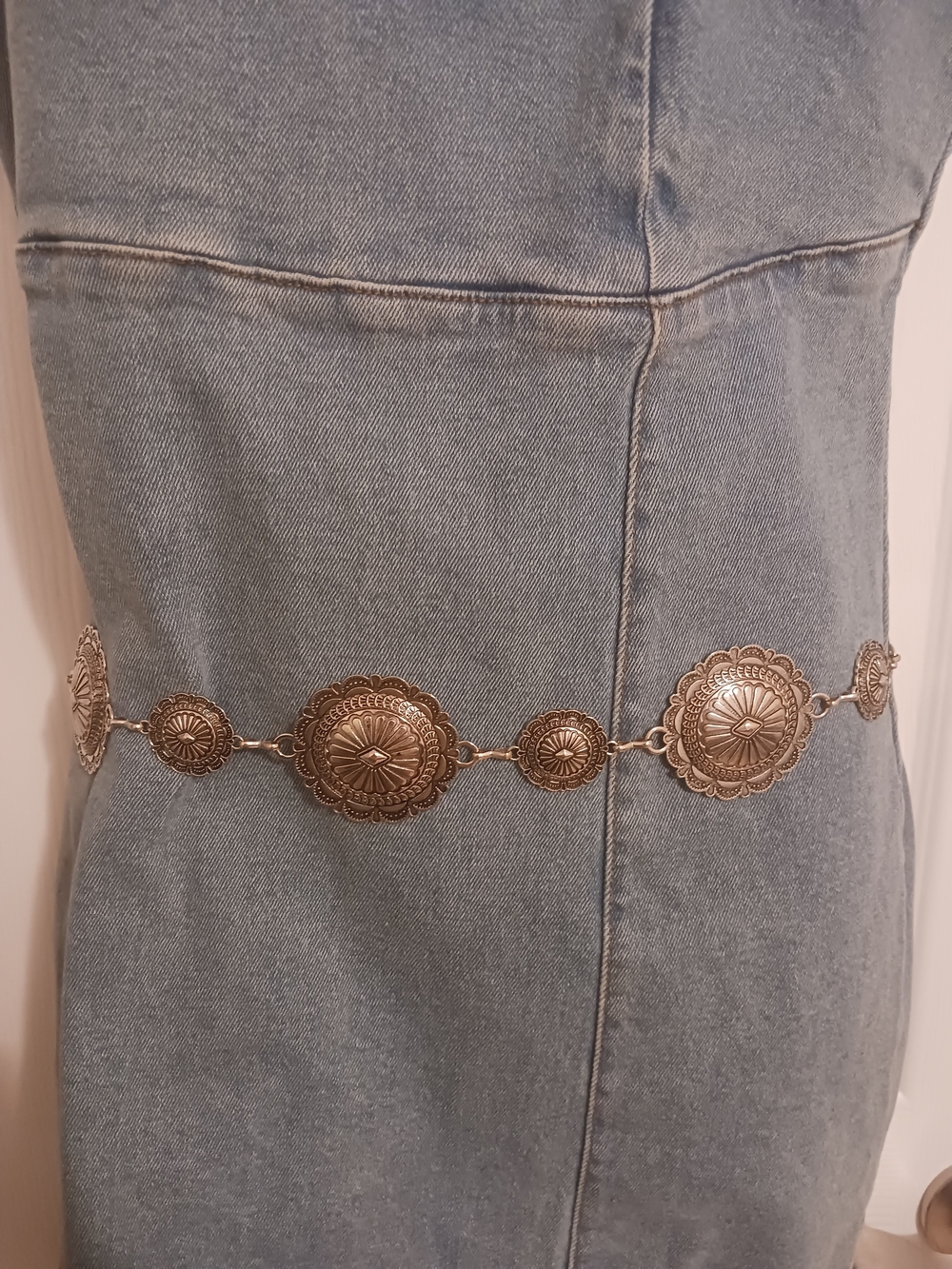 Western Silver Concho Chain Belt for Women 50" Long
